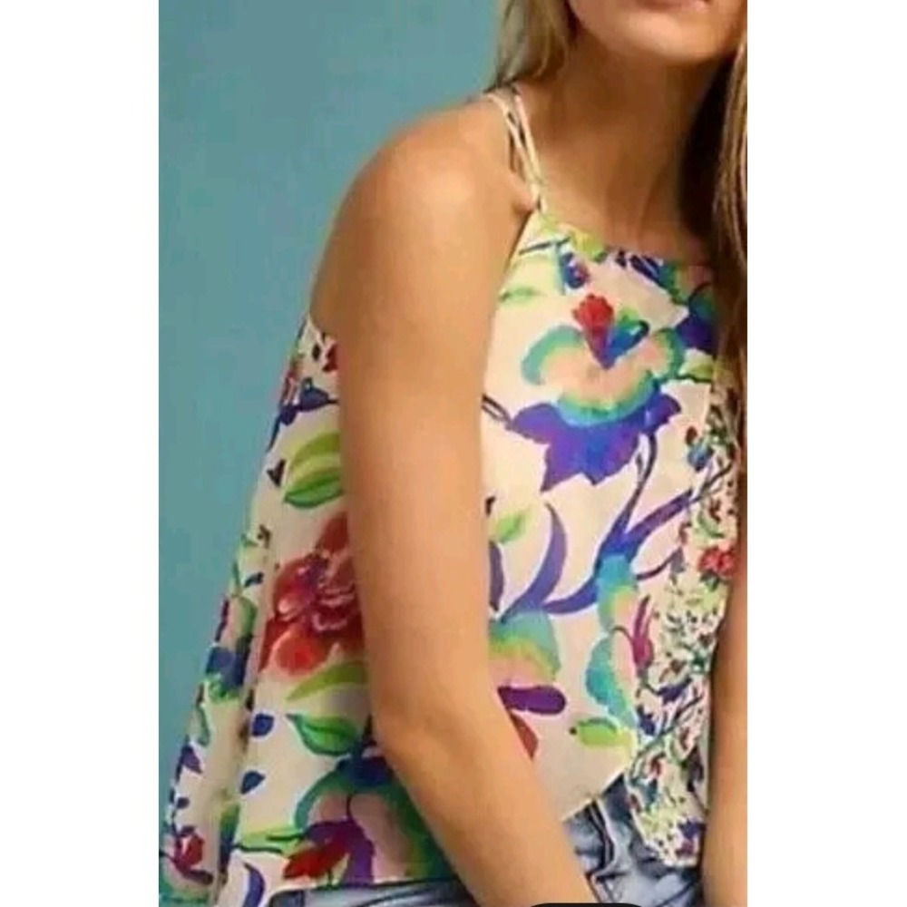 Maeve by Anthropologie St Lucia Tank Top Womens Floral Strappy Coastal Vacation